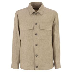Peserico Men Lightweight Pure Linen Jacket With Patch Pockets